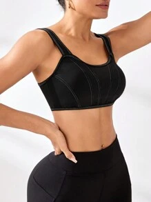 SHEIN Women's Simple Wide Strap Sports Bra, Casual Wear - Black - View 4