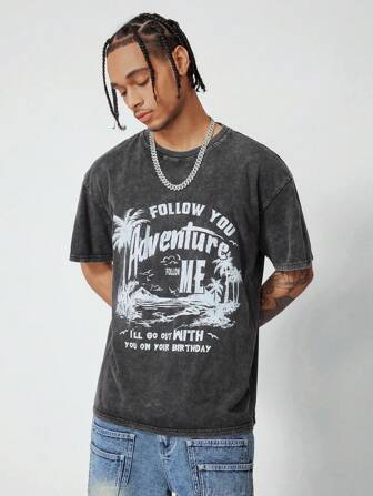 Street Life Herren Baum- & Säurewasch-Kurzarm T-Shirt, geeignet für den täglichen Gebrauch im Frühling/Sommer Urlaub