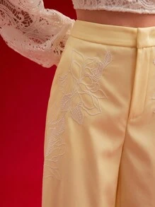 MOTF PREMIUM FLORAL EMBROIDERY TAILORED SUIT PANTS,SPRING/SUMMER - Yellow - View 3