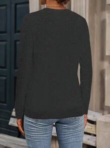 SHEIN LUNE T-shirt imprimé du drapeau américain à manches longues, t-shirt graphique casual pour femmes, Top de tenue de printemps - Gris foncé - Voir 2