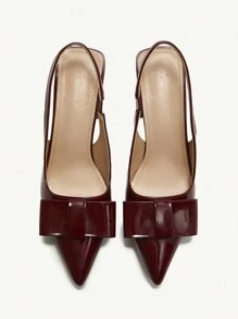 CUCCOO CHICEST Wine Red Bowknot Strap Thick Heel Pumps, Elegant & Fashion, For Work, Dating, Wedding, Party, Holiday, Valentine's Day Spring Break Easter Prom Heels