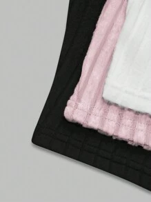 SHEIN LUNE Women's Solid Color Fuzzy Knit Ribbed Splice Lace Trim Shirring Slim Fit Camisole 3-Piece Set, Autumn/Winter