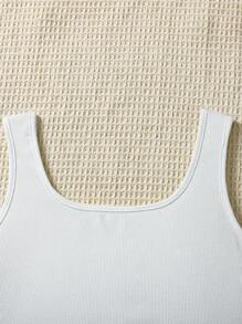 SHEIN 2 件装少女纯色吊带背心和不对称花卉蕾丝下摆裙子套装 - 綠色 - 查看 4