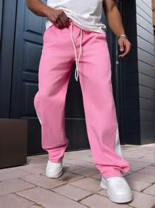 Manfinity Roghcode Men's Contrast Color Block Drawstring Waist Jeans - Pink - View 3
