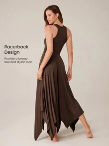 GLOWMODE SoftSerene Modal Cool Down Asymmetric Midi Dress Built-In Cups Daily Casual - Brown - View 2