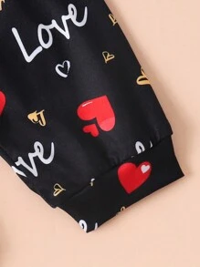 2 Stücke/Set Baby Jungen Mein erster Valentinstag minimalistischer Herz- und Buchstaben-Muster Langarm-Body und lange Hose, Kleidung für Valentinstag Frühlingsoutfit, als Geschenk