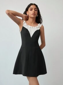 MOTF STUDIO COLORBLOCK RUFFLE TRIM OFF SHOULDER DRESS