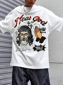 Street Life 男士休闲标语和图案印花短袖 T 恤 - 白色 - 查看 1