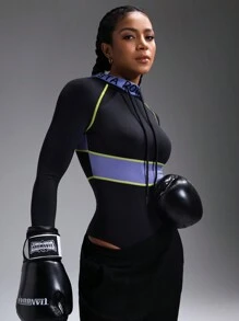 Powerista Fashionable Sport Long Sleeve Jumpsuit, For Boxing,Daily Fitness & Casual Everyday Wear - Black - View 3
