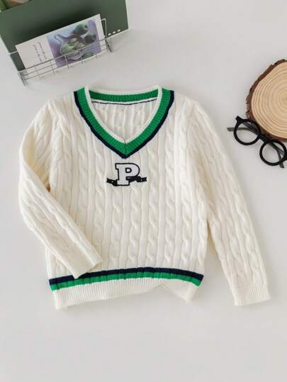 PrepCrw Girls V-Neck Loose Knit Sweater, Tennis White, Autumn/Winter