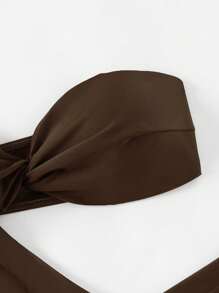 SHEIN Swim Damen Springbreak einfarbiger, sexy modischer verdrehter Bandeau 2-teiliger Bikini-Badeanzug-Set, Sommer Festival Boho - Kaffeebraun - Übersicht 7