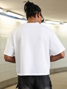 PAVTROS 男士字母与心形印花圆领短袖休闲 T 恤 - 白色 - 查看 2