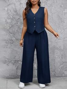 SHEIN Frenchy Conjunto de 2 piezas talla grande con chaleco y pantalón casual