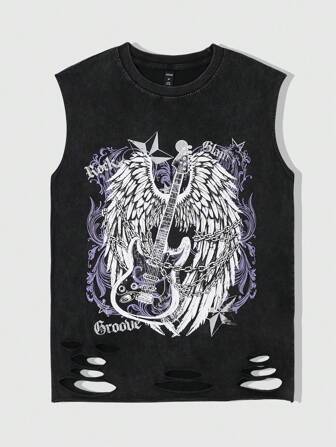 Grunge Punk Camiseta de tirantes casual y sencilla para hombre, para uso diario