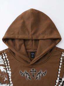 ROMWE MEN Street Life Ensemble de Sweat-shirt-shirts imprimé de portrait de bande dessinée amusante pour hommes, streetwear - Tabac - Voir 6