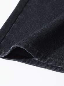 ROMWE MEN Goth 男士哥特式十字设计口袋宽松休闲牛仔裤，万圣节 - 黑色 - 查看 6