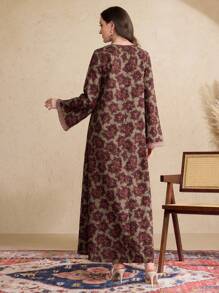 Al Najma Spring & Summer Women's Arabic Style Dress With Trumpet Sleeves, Collar And Sleeve Cuffs Pleated Ruffle,Modest - Multicolor - View 2