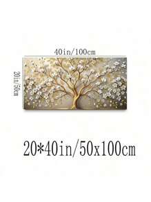 1pc Abstract White FLower Golden Rich Tree Poster And Prints Canvas Painting Wall Art Pictures For Living Room For Bedroom Office Decor Unframed