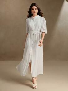 Anewsta 高领中袖长款收腰优雅都市连衣裙，适合春夏季、情人节、约会之夜