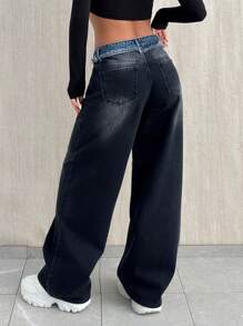 EURMUSE WOMEN WIDE LEG LOW WAIST JEANS - Medium Wash - View 2