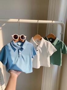SHEIN LMoss Kids 3pcs Set Baby Boy Cute Solid Color Versatile Polo Shirt, Suitable For Birthday Party, Gala, Performance, Wedding, Baby Shower, 1st Birthday Celebration - Multicolor - View 7