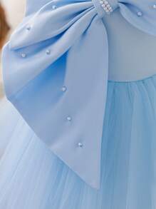 Glamorique Kids Baby Girls' Christmas Party Dress, New Autumn/Winter Luxury Children Pageant Gown, Satin Bow & Tulle Layered Sleeveless High-End Quality Infant Dress In Green - Baby Blue - View 7