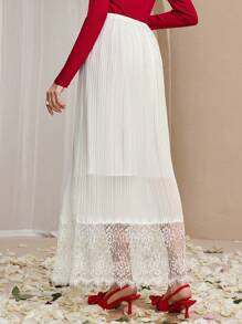 Chiquease 女士纯色撞色蕾丝松紧腰半身裙，优雅