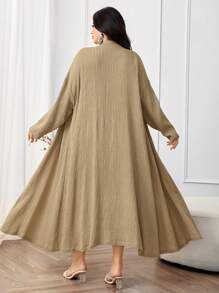 Al Najma Plus Size 2pcs Solid Long Sleeve Cover Up Dress - Khaki - View 2