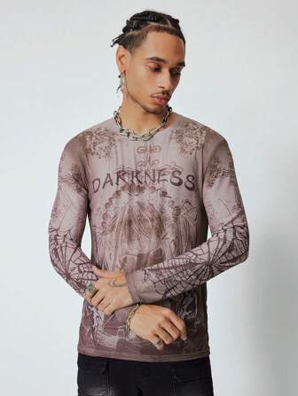 Anime Herren Grafik bedruckter Rundhals Langarm Lässig Top