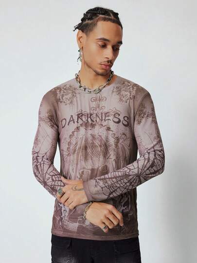 Anime ملابس علوية كاجوال للرجال بأكمام طويلة وطبعات جرافيك على رقبة طاقم