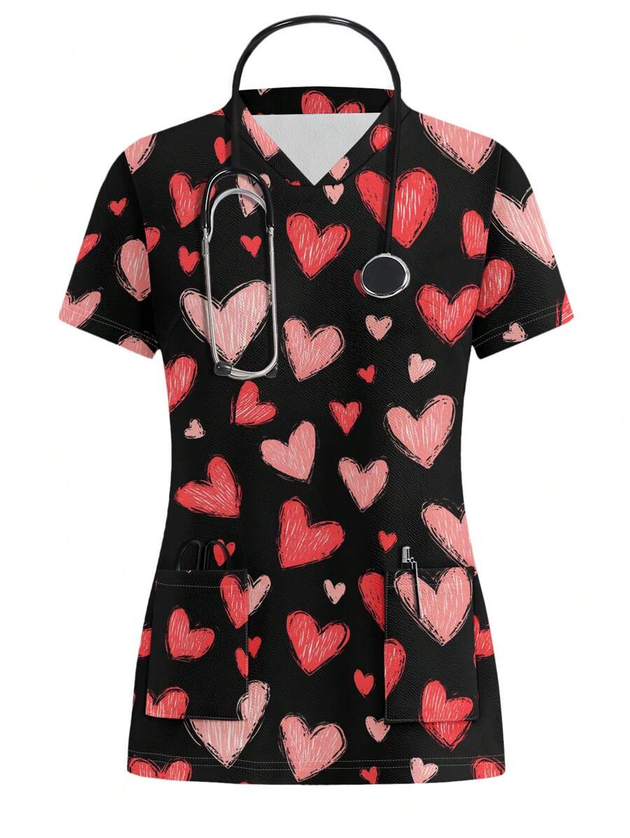 PopScrub Nurse Scrub Uniform Top, Minimalist Casual Everyday Wear - Multicolor - View 1