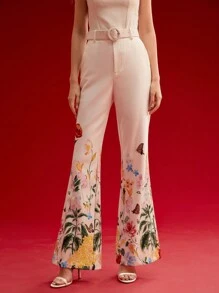 MOTF PREMIUM FLORAL PRINT FLARE LEG SUIT PANTS,SPRING/SUMMER - Multicolor - View 5