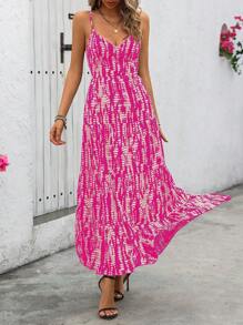 Breezaya Spaghetti Strap Full Printed Dress With Ruffle Hem Maxi Vacation Beach Outfits Women