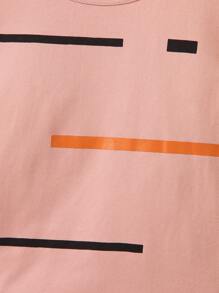 SHEIN 2pcs/Set Young Boy Casual Striped Short Sleeve T-Shirt And Shorts, School, Campus, College - Dusty Pink - View 5