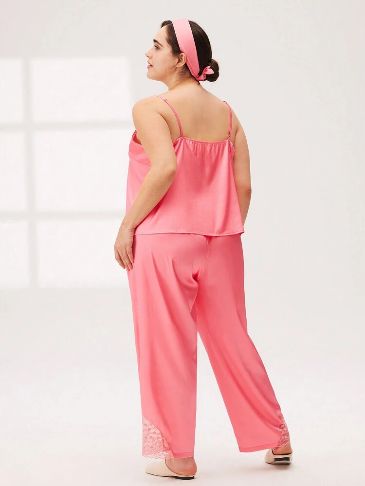 Plus Satin Lace Trim Camisole PJ Set