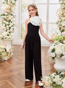 SHEIN Tween 女童情人节花卉装饰吊带背心和松紧腰裤套装