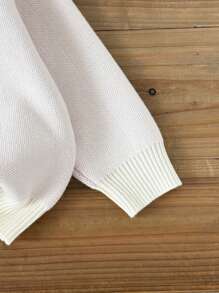 Gestrickter Rundhals Mode-Pullover im japanischen Stil für Kleine Mädchen, Baby Mädchen Kirschblüten Dobby Muster Langarm Ecru Strick Top