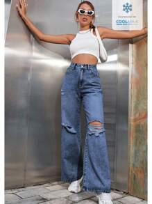 SHEIN EZwear Coolmax Casual Denim Jeans, Simple & Fashionable For Everyday Wear - Medium Wash - View 4