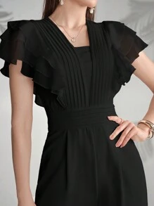 Modelyn Women's Solid Color Short Sleeve Casual Jumpsuit - Black - View 7