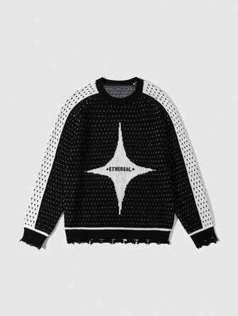 Street Life Jersey de punto jacquard de estrella de cuatro puntas sencillo para hombre, de moda y casual para uso diario