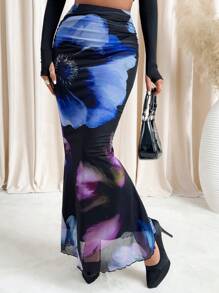 SHEIN Clasi Women's Elegant Large Floral Pleated Mermaid Skirt,Valentines Clothes, Summer Outfits For Women,Spring Outfits For Women, Coquette ,Festival