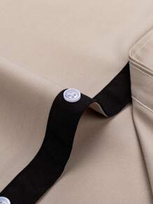 Manfinity Mode Men's Solid Color Patchwork Front Button Long Sleeve Pocket Business Casual Shirt - Khaki - View 4