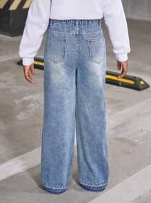 Tween Girls Y2K Fashionable, School Spirit Essential All-Match Fashionable Item, Girls Daily Casual Versatile Personalized All-Match Streetwear Retro Style Flare Comfortable Washed Jeans