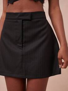 SHEIN Unity Váy ngắn cạp cao công sở mùa xuân Lễ hội mùa hè Trang phục thường ngày văn phòng Siren Brunch Gyaru cho phụ nữ - màu đen - Xem 4