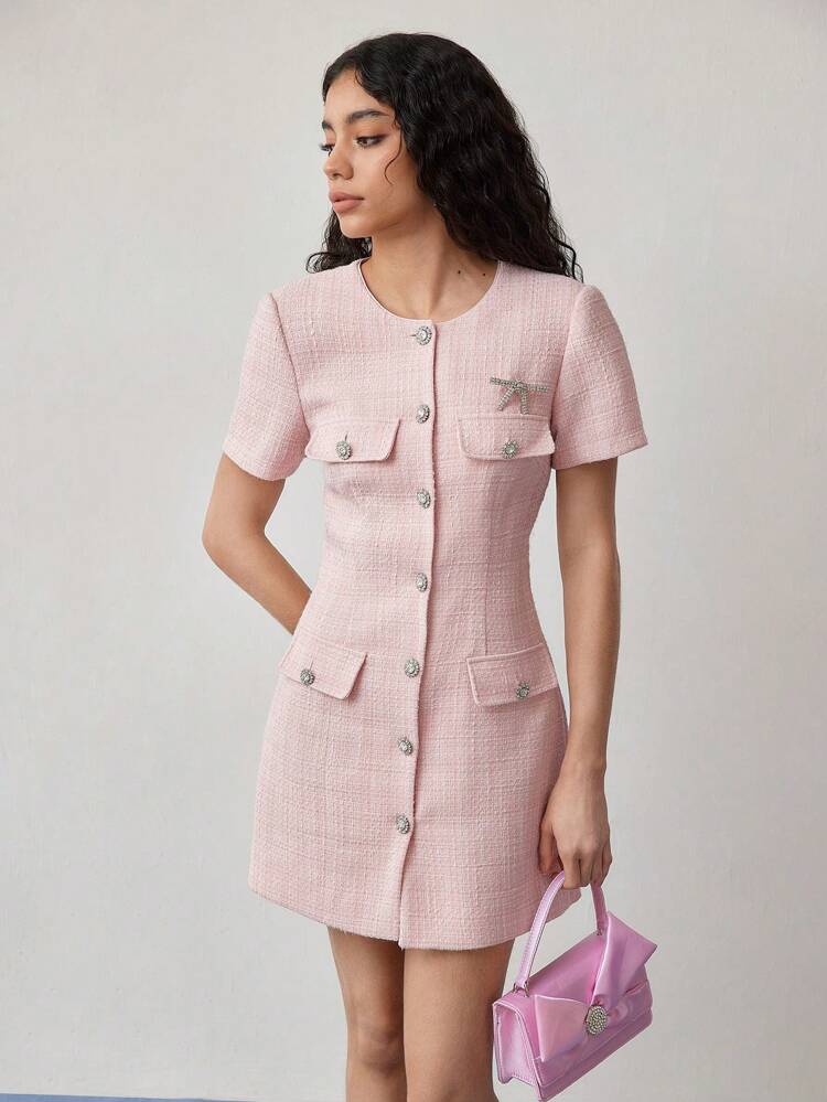 MOTF STUDIO TWEED BUTTON UP DRESS
