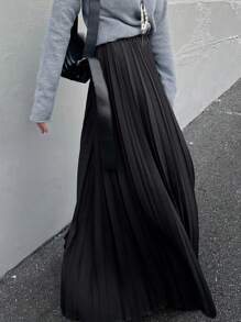 FRIFUL 女士黑色长款A字褶裙 - 黑色 - 查看 1