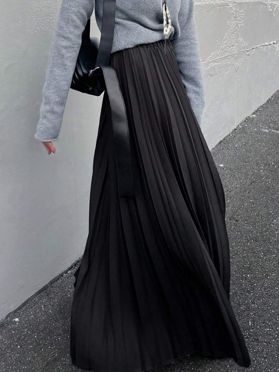 FRIFUL 女士黑色长款A字褶裙 - 黑色 - 查看 1