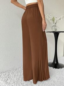 Modelyn Women's Solid Color Loose Wide-Leg Simple Casual Trousers - Coffee Brown - View 2