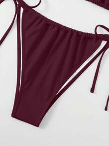 SHEIN Swim Curve 2 pezzi Costume da bagno in tinta unita da donna Plus Size, Bikini con laccetti e collo alto, Sexy e alla moda, Per vacanze e tempo libero