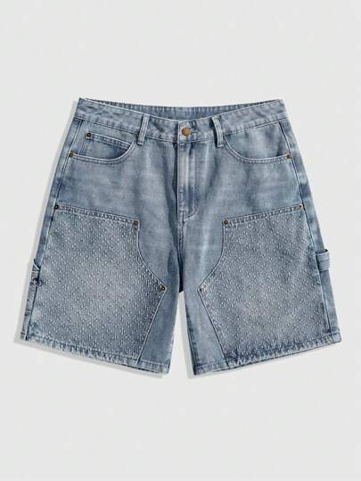 ROMWE MEN Men's Casual Washed Denim Cargo Shorts Jorts